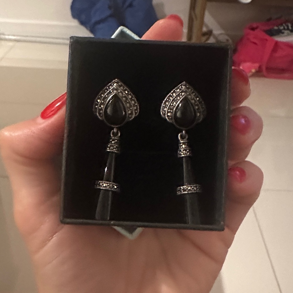Elegant Black and Silver Drop Earrings